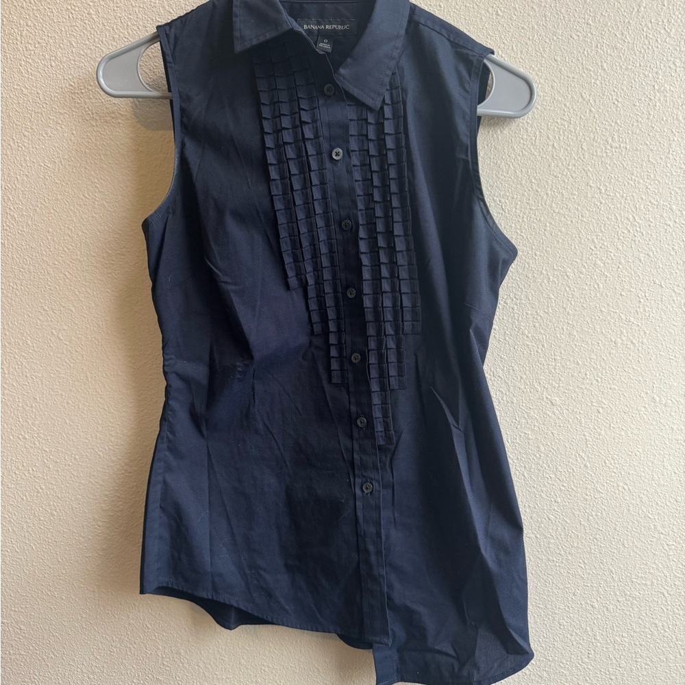 Banana Republic Blue Buttoned Blouse with Ruffled Front